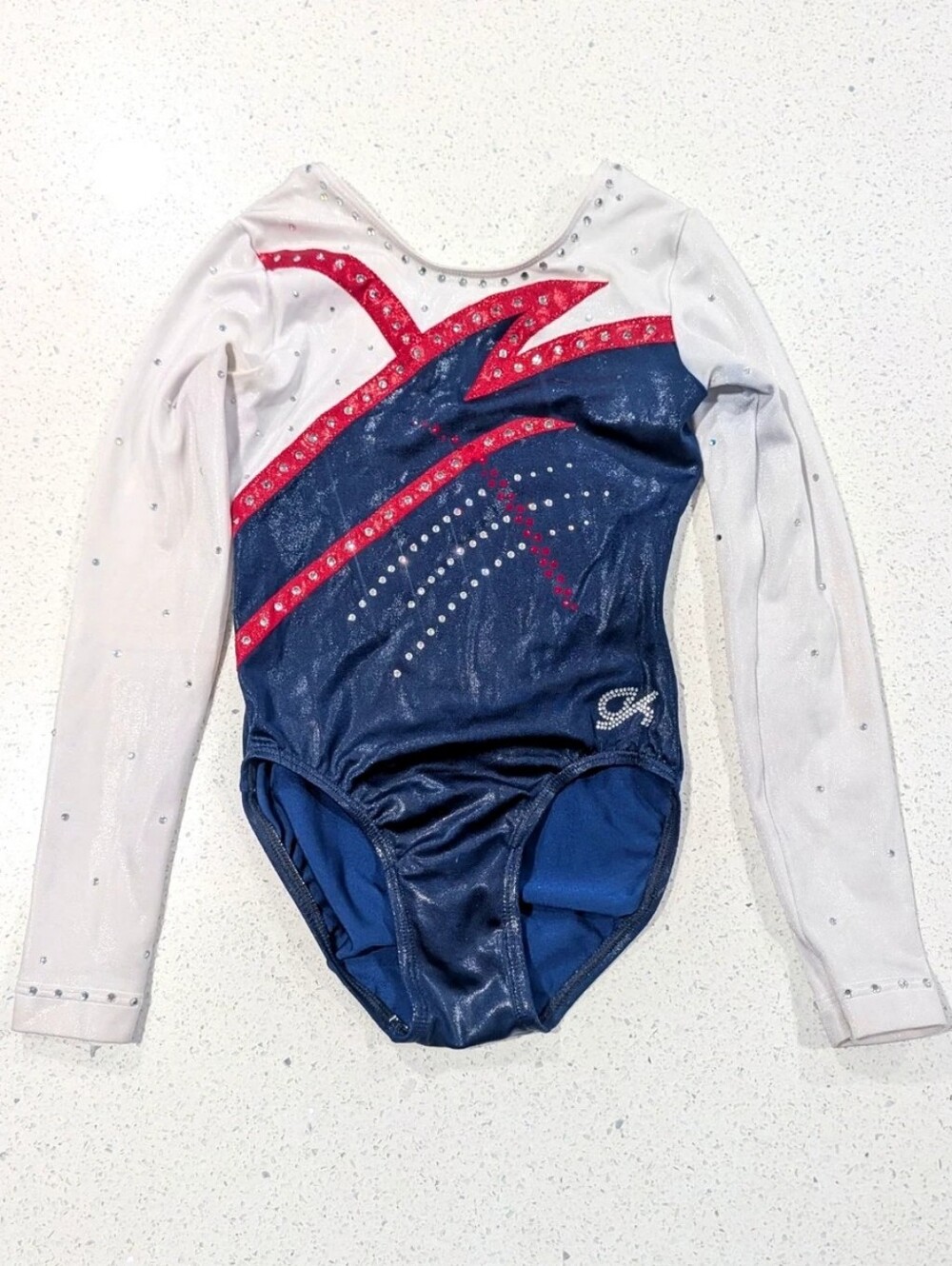COMPETITION GK Elite CM Medium USA Red White Blue Gymnastics Leotard PATRIOTIC